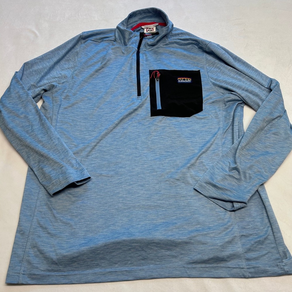 Avalanche Mens Blue Space Dye Quarter Zip Pullover Performance Shirt Large